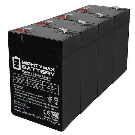 Mighty Max Battery Sealed Lead Acid Battery, 6 V, 4.5 AH, F1 Terminal, SLA, AGM Chemistry ML4-6MP48106100118